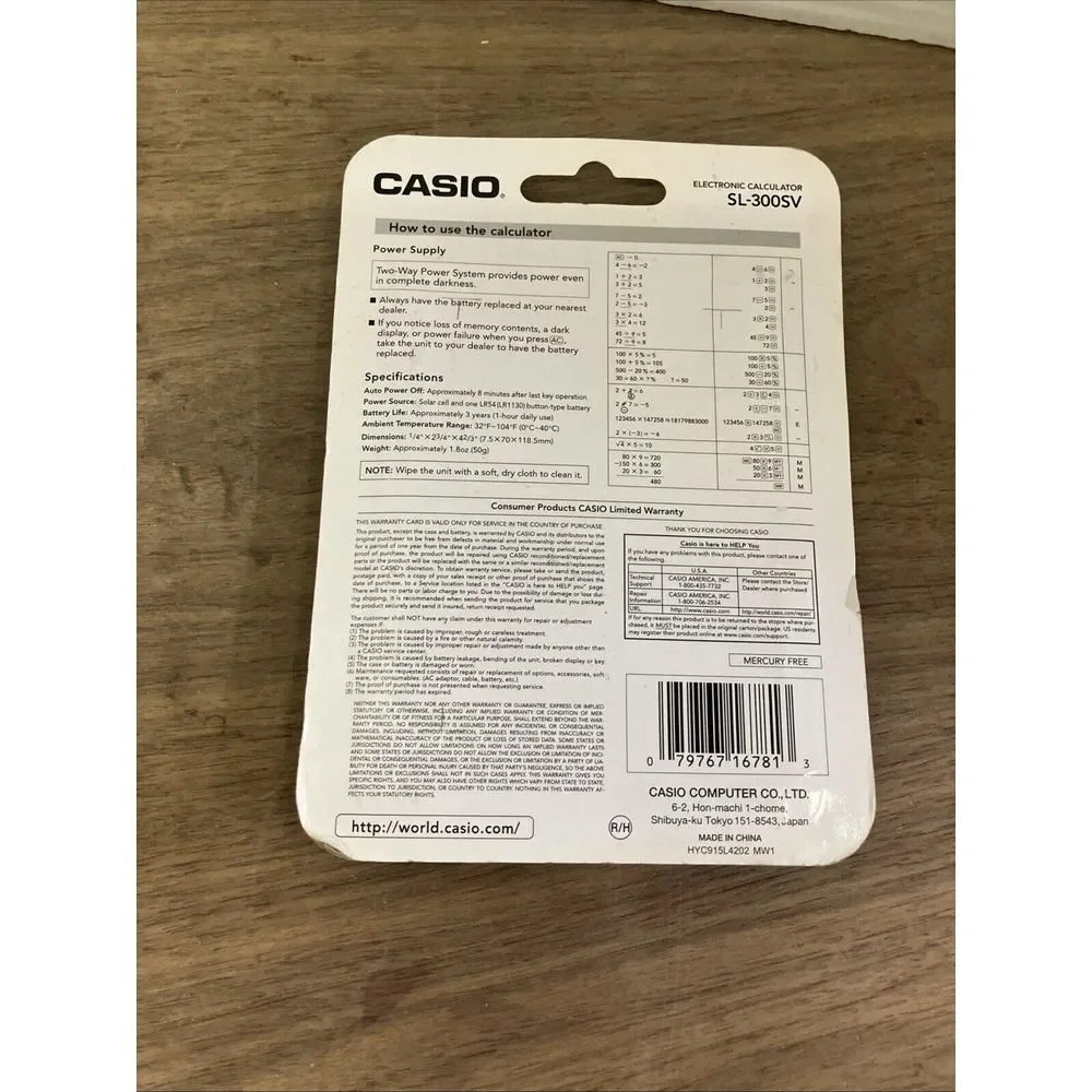Casio SL-300SV Solar Powered Standard Function Calculator With Case Pocket‎